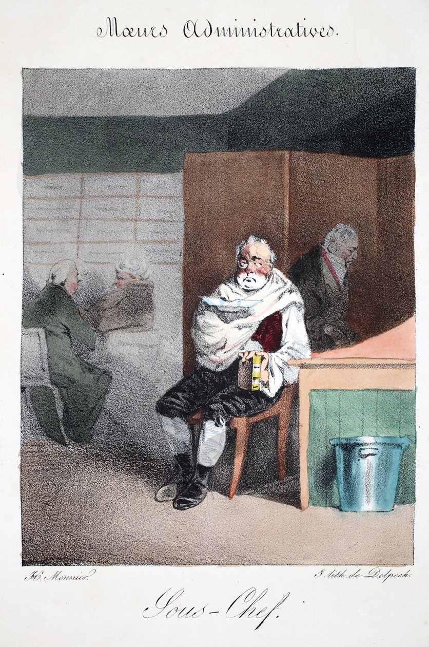Sous-chef, ilustração de "Meurs Administratives, Drawn From Nature", de Henri Monnier, litografada por Delpech, pub. Paris, c.1828 (litho colorido à mão) de Henri Bonaventure Monnier