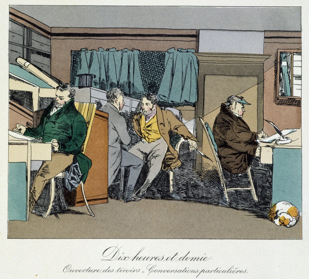 Dez horas e meia: abertura de gavetas e conversas privadas - em "Administrative mores" de Henri Monnier de Henri Bonaventure Monnier