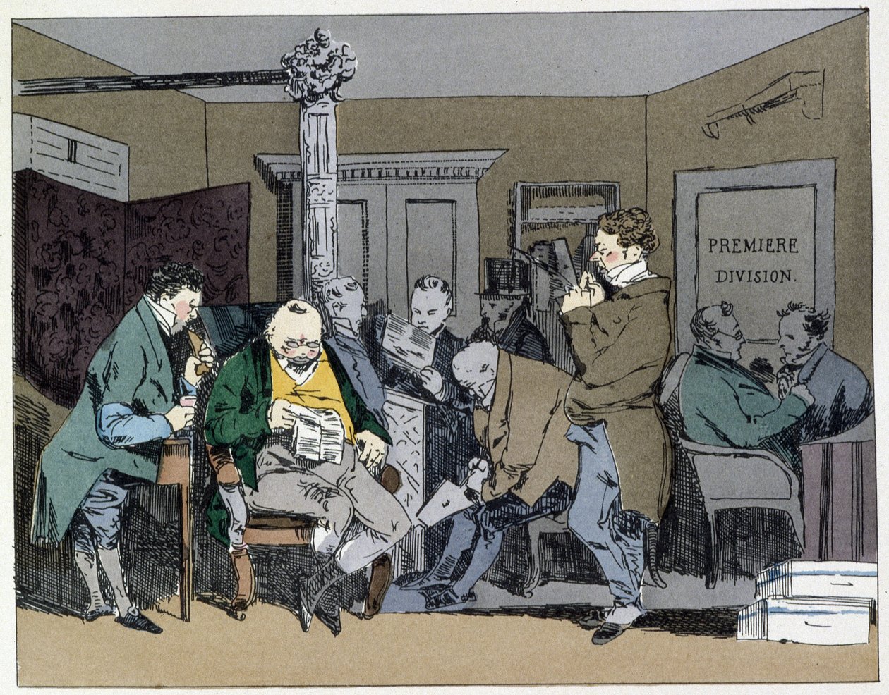 Dez horas: leitura de jornais, almoços, tamanho das penas - em "Administrative mores" de Henri Monnier de Henri Bonaventure Monnier
