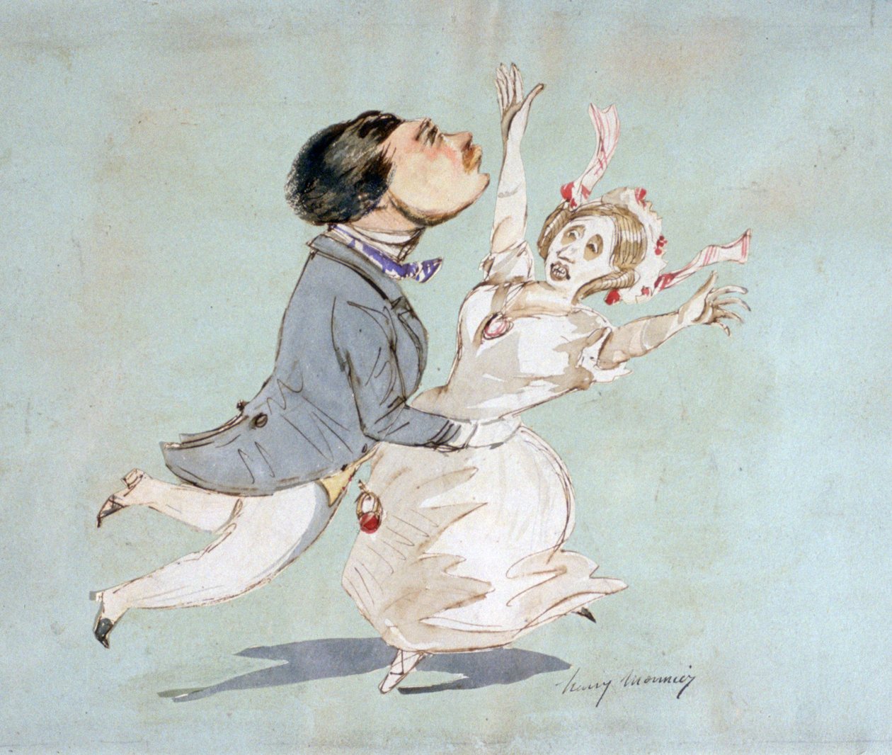 O casal". Aguarela de Henri Monnier (1805-1877), cartoonista francês. de Henri Bonaventure Monnier
