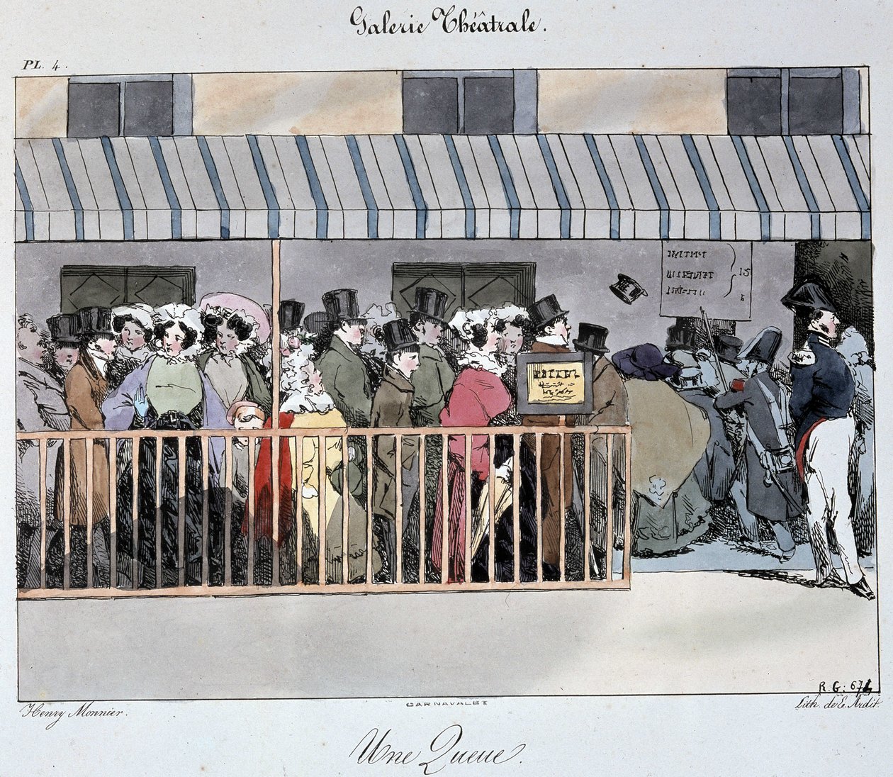 Galeria de Teatro: uma cauda na entrada - Desenho de Henri Monnier, Carnavalet de Henri Bonaventure Monnier