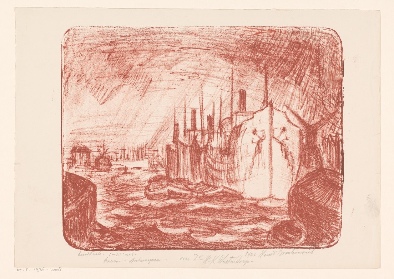 Porto de Antuérpia (título original no objeto) de Henri Braakensiek (signed by artist)