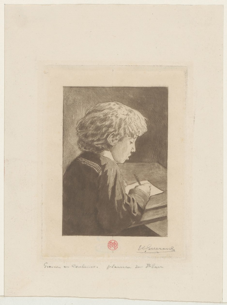 Rapaz escritor de Henri Charles Guérard (signed by artist)