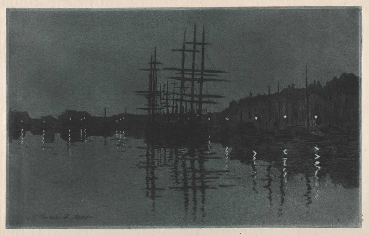 Efeito da Lua em Dieppe, c. 1885 de Henri Charles Guérard