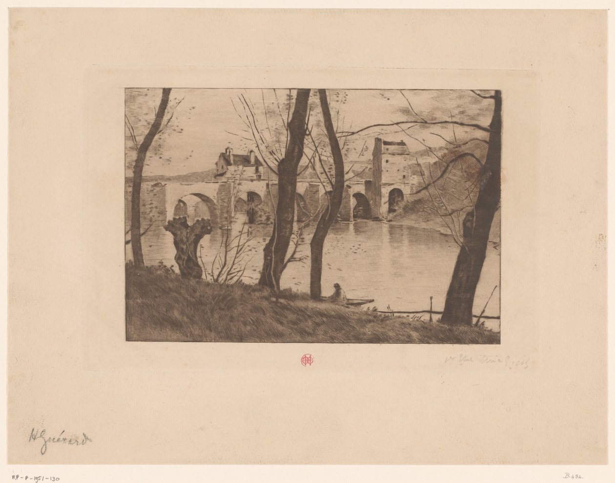 Vista da ponte em Mantes-la-Jolie de Henri Charles Guérard