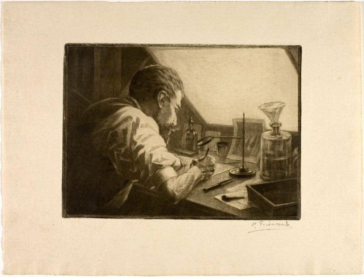 Autorretrato preparando uma gravura de Henri Charles Guérard