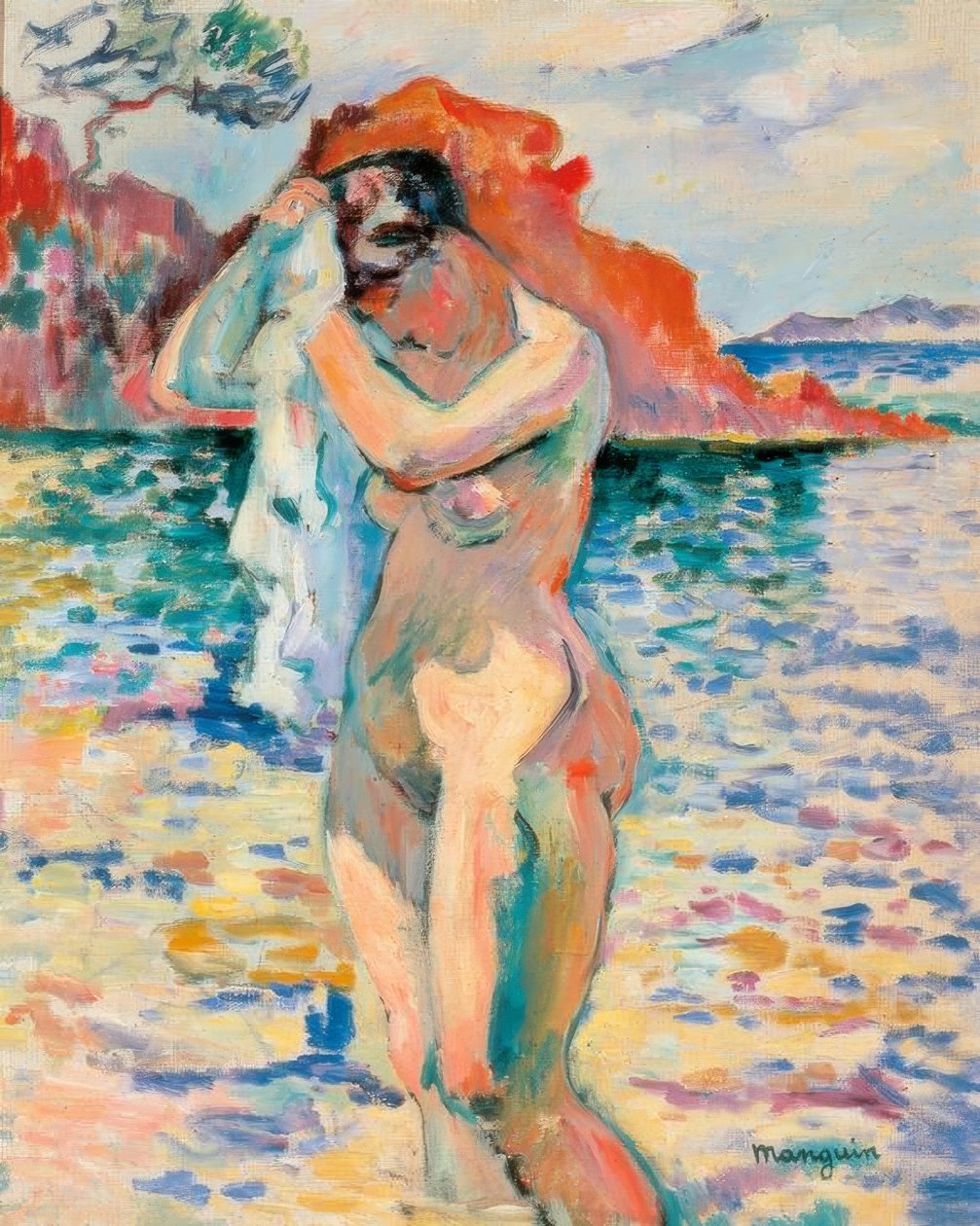 Um banhista seca o cabelo junto ao mar de Henri Charles Manguin