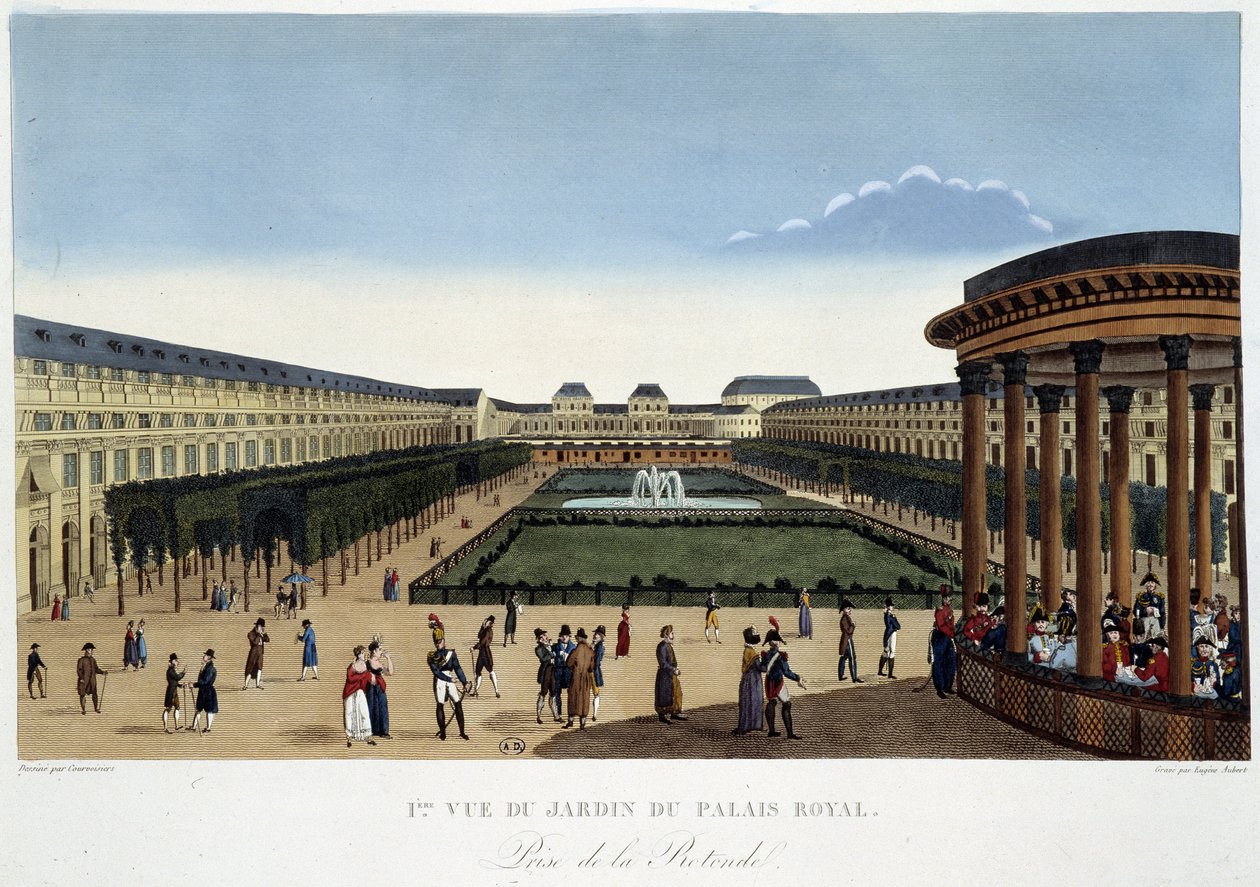 Jardin du Palais-Royal, cerca de 1820 - em "Vues de Paris" de Courvoisier de Henri Courvoisier Voisin