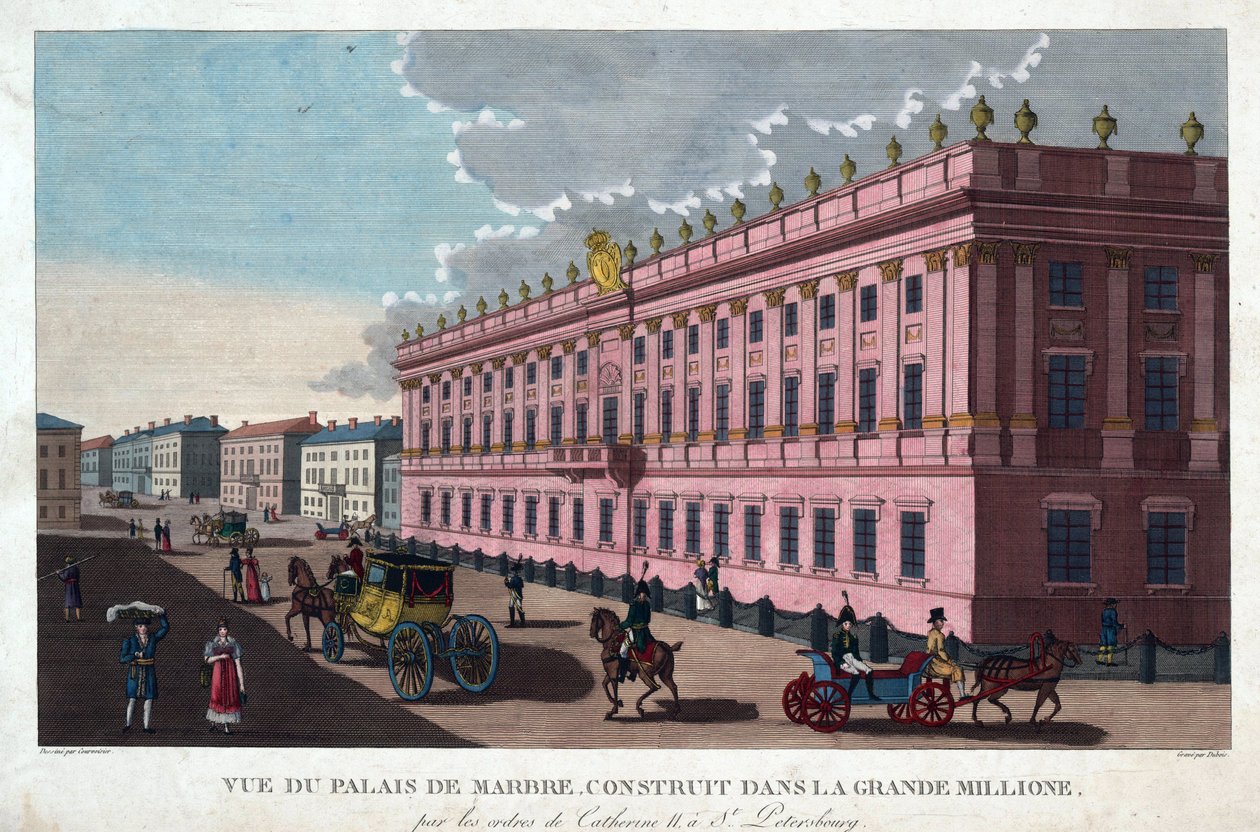 O Palácio de Mármore em São Petersburgo - Courvoisier-Voisin, Henri (1757-1830) - c. 1811 - Gravura, aguarela - 32,4x49,3 - Colecção Privada de Henri Courvoisier Voisin