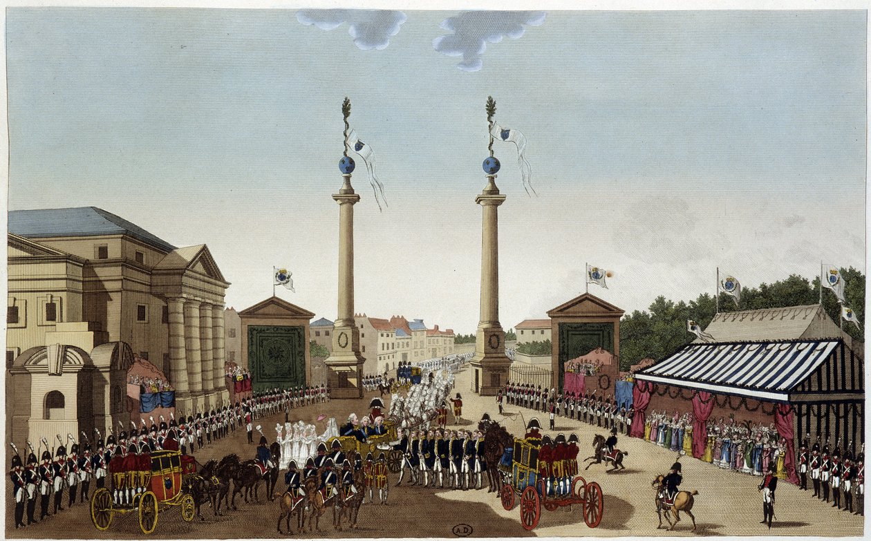 A barreira de Saint-Denis na entrega das chaves a Luís XVIII em 3 de Maio de 1814 - em "Vues de Paris" de Courvoisier 1827 de Henri Courvoisier Voisin