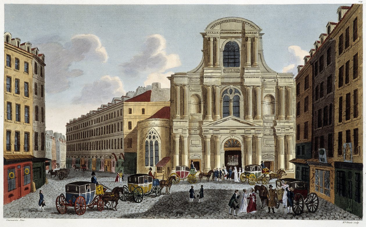 Igreja de Saint-Gervais, cerca de 1820 - em "Vues de Paris" de Courvoisier de Henri Courvoisier Voisin