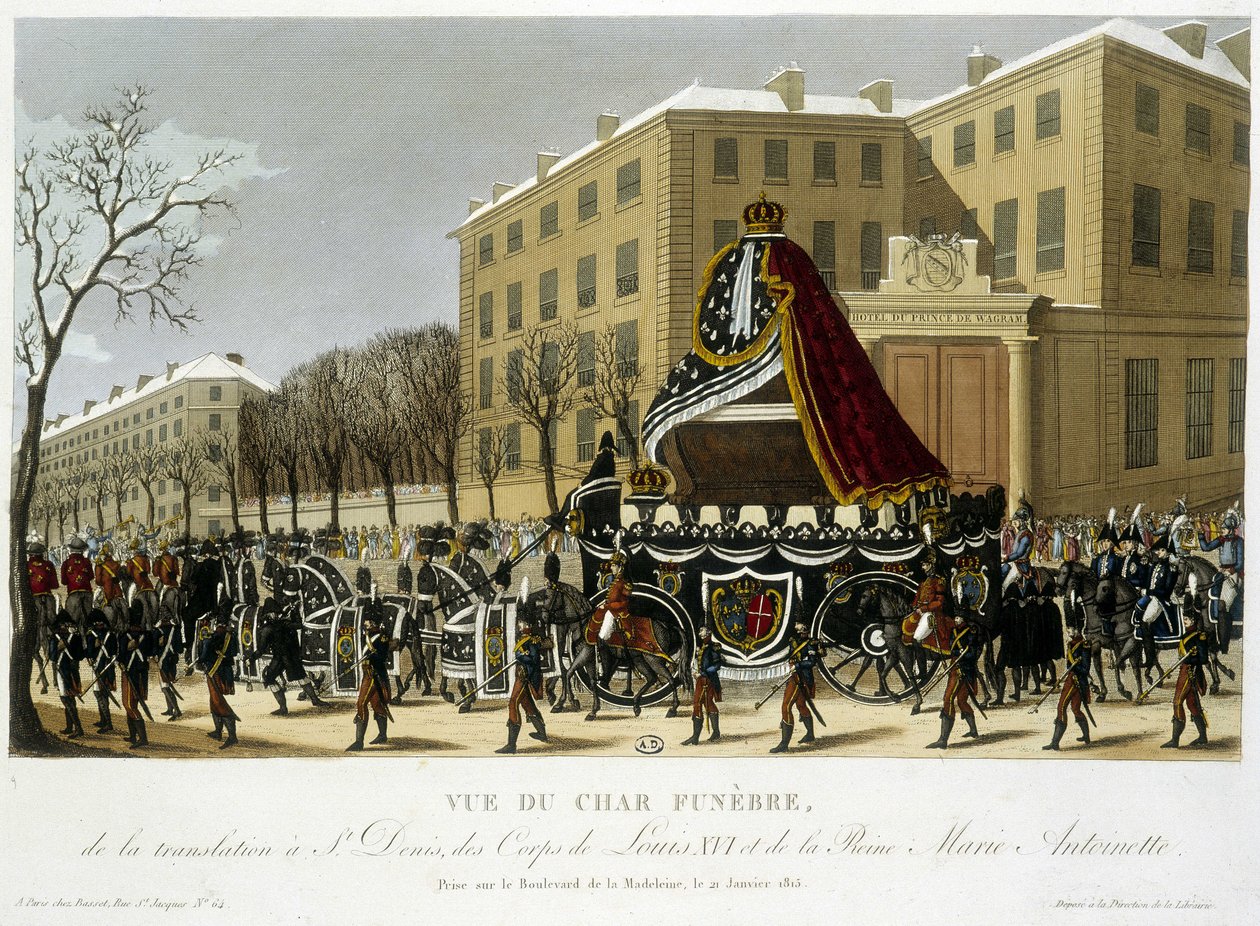 Carruagem funerária da tradução de Luís XVI e Maria Antonieta para São Denis em 21 de janeiro de Henri Courvoisier Voisin