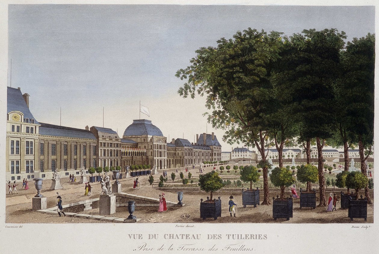 Garden e Chateau des Tuileries vistos do terraço de Les Feuillans. Gravação por Courvoisier de Henri Courvoisier Voisin