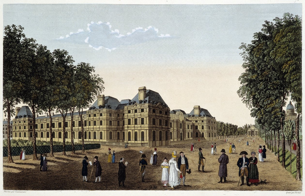 Jardim e Palácio do Luxemburgo visto do terraço do pequeno Luxemburgo. Gravação por Courvoisier de Henri Courvoisier Voisin