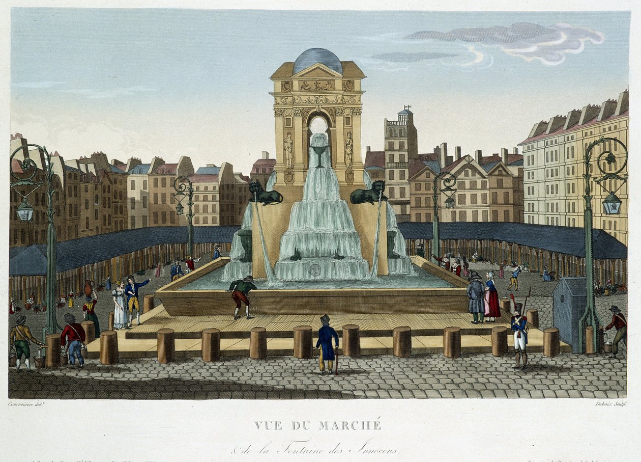 A Fonte dos Inocentes, cerca de 1820 - em "Vues de Paris" de Courvoisier 1827 de Henri Courvoisier Voisin