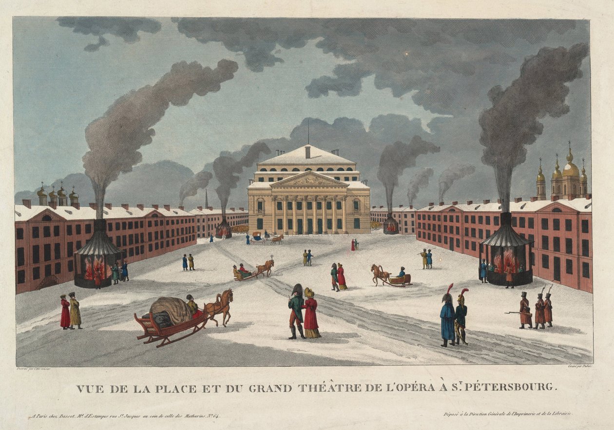O Teatro São Petersburgo Imperial Bolshoi Kamenny - Courvoisier-Voisin, Henri (1757-1830) - c. 1811 - Gravura, aguarela - 41,7x58 - Colecção Privada de Henri Courvoisier Voisin