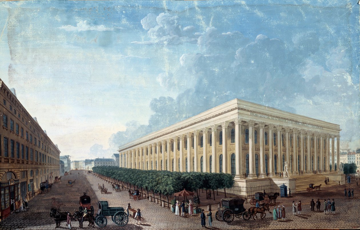 A Bolsa de Valores e a Place de la Bourse em Paris. (Pintura, v.1800) de Henri Courvoisier Voisin