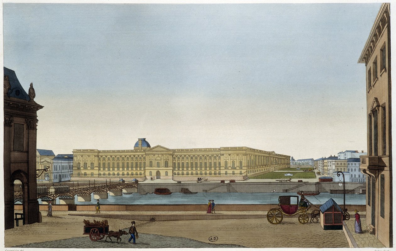Vista do Louvre e da Pont des Arts da Margem Esquerda - in "Vues de Paris" de Courvoisier de Henri Courvoisier Voisin