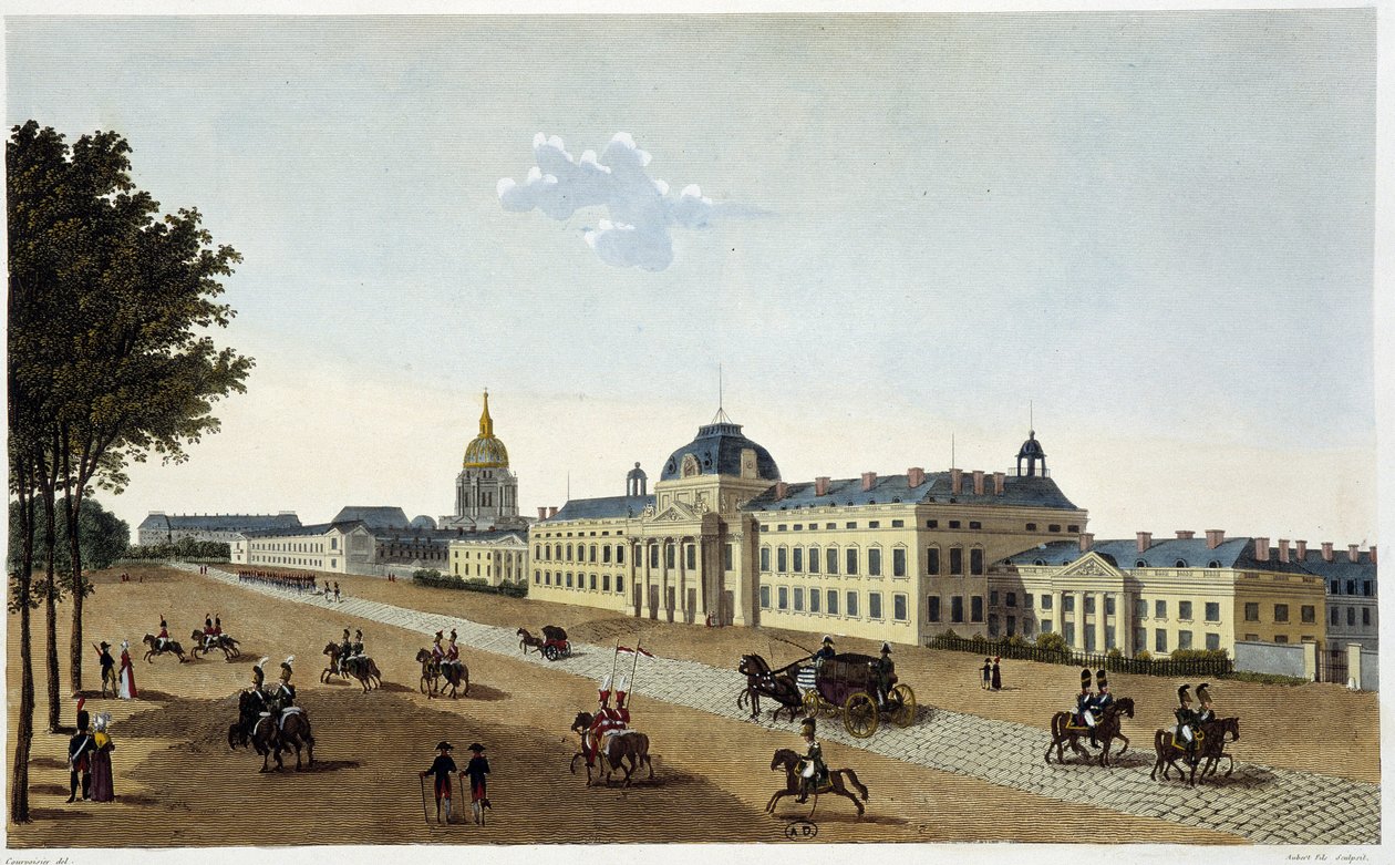 Vista da Escola Militar do lado dos Champs de Mars, cerca de 1820 - em "Vues de Paris" de Courvoisier de Henri Courvoisier Voisin