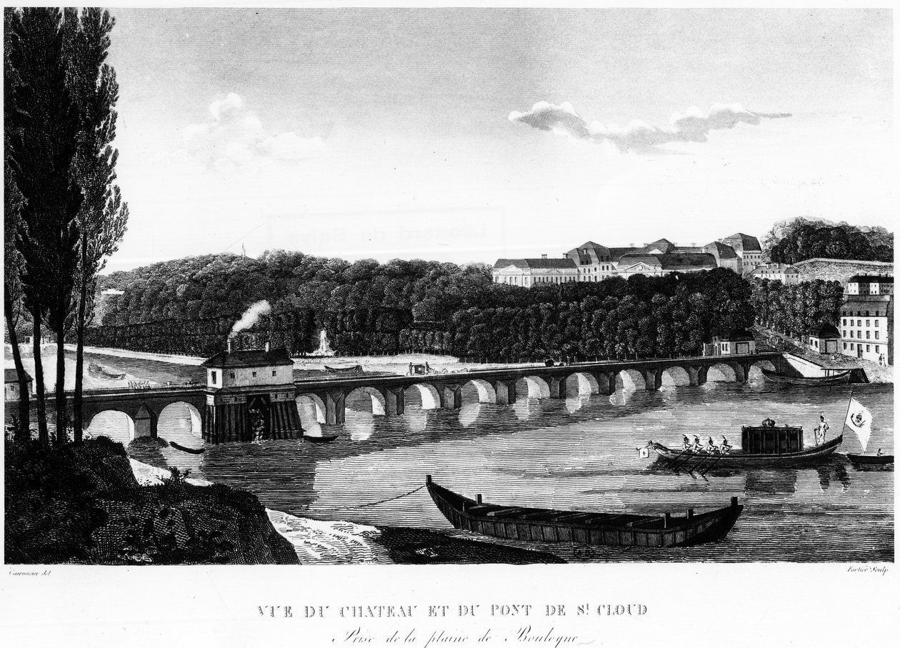 Vista do castelo e da ponte de Saint-Cloud - desenho de Courvoisier de Henri Courvoisier Voisin