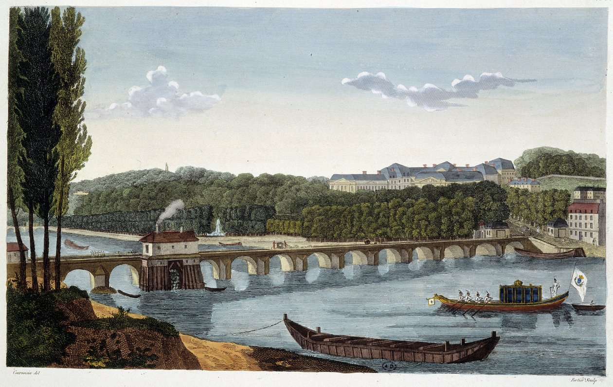 Vista do castelo e da ponte de St Cloud - em "Vues de Paris" de Courvoisier de Henri Courvoisier Voisin