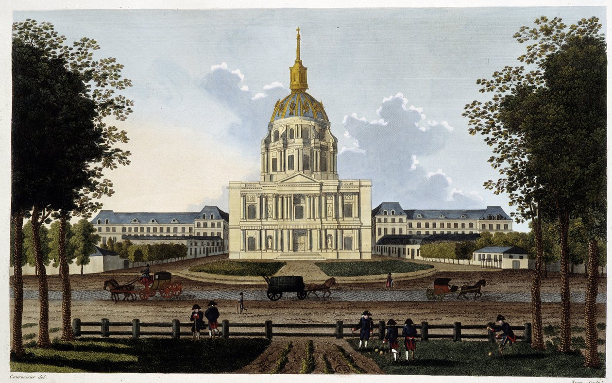Vista da igreja do Royal Hotel des Invalides - em "Vues de Paris" de Courvoisier de Henri Courvoisier Voisin