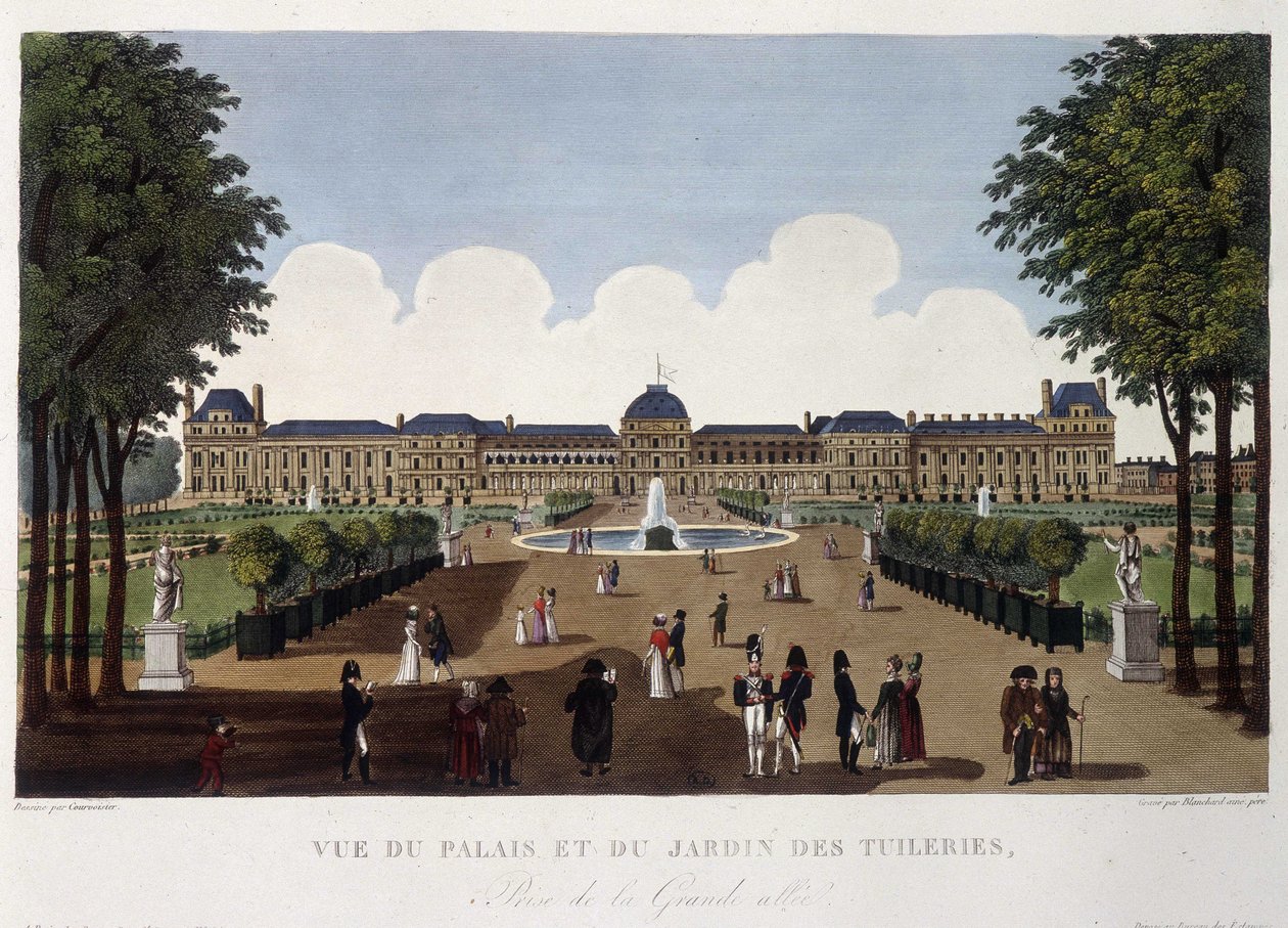 Vista do palácio e do jardim das Tuileries - em "Vues de Paris" de Courvoisier de Henri Courvoisier Voisin