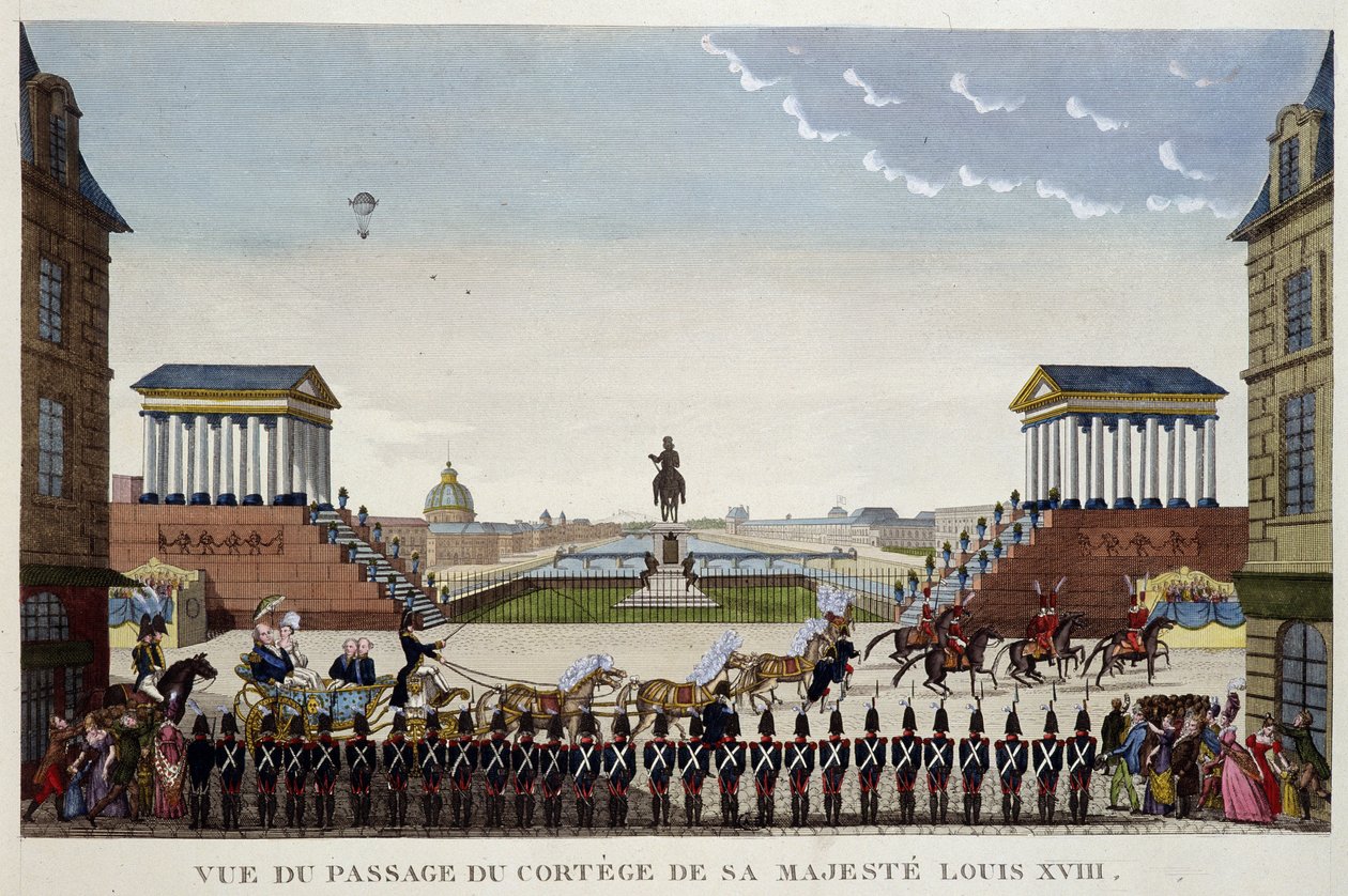 Vista da passagem do cortejo de seu majestoso Luís XVIII em 3 de maio de Henri Courvoisier Voisin