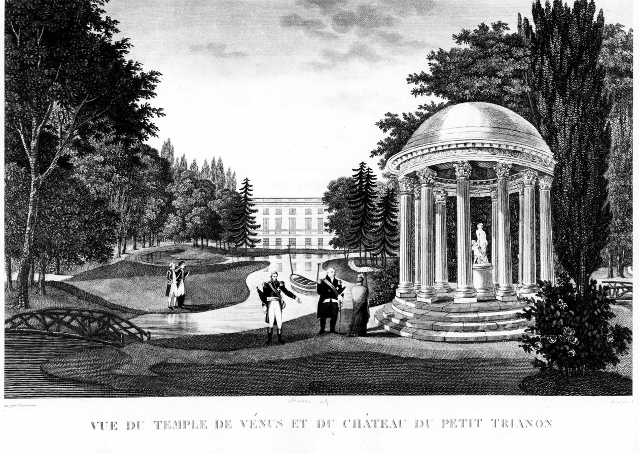 Vista do templo de Vénus e do castelo do Peer Trianon em Versalhes - desenho de Courvoisier de Henri Courvoisier Voisin