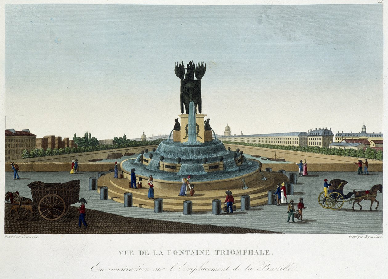 Vista da Fonte Triunfal da Bastilha - em "Vues de Paris" de Courvoisier de Henri Courvoisier Voisin