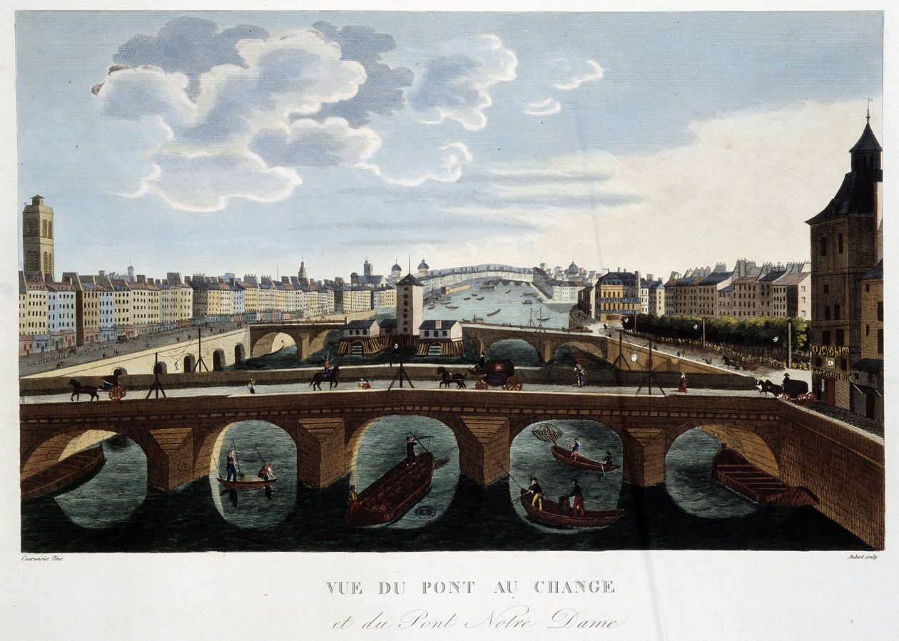 Vista da Pont au Change - em "Vues de Paris" por Courvoisier de Henri Courvoisier Voisin