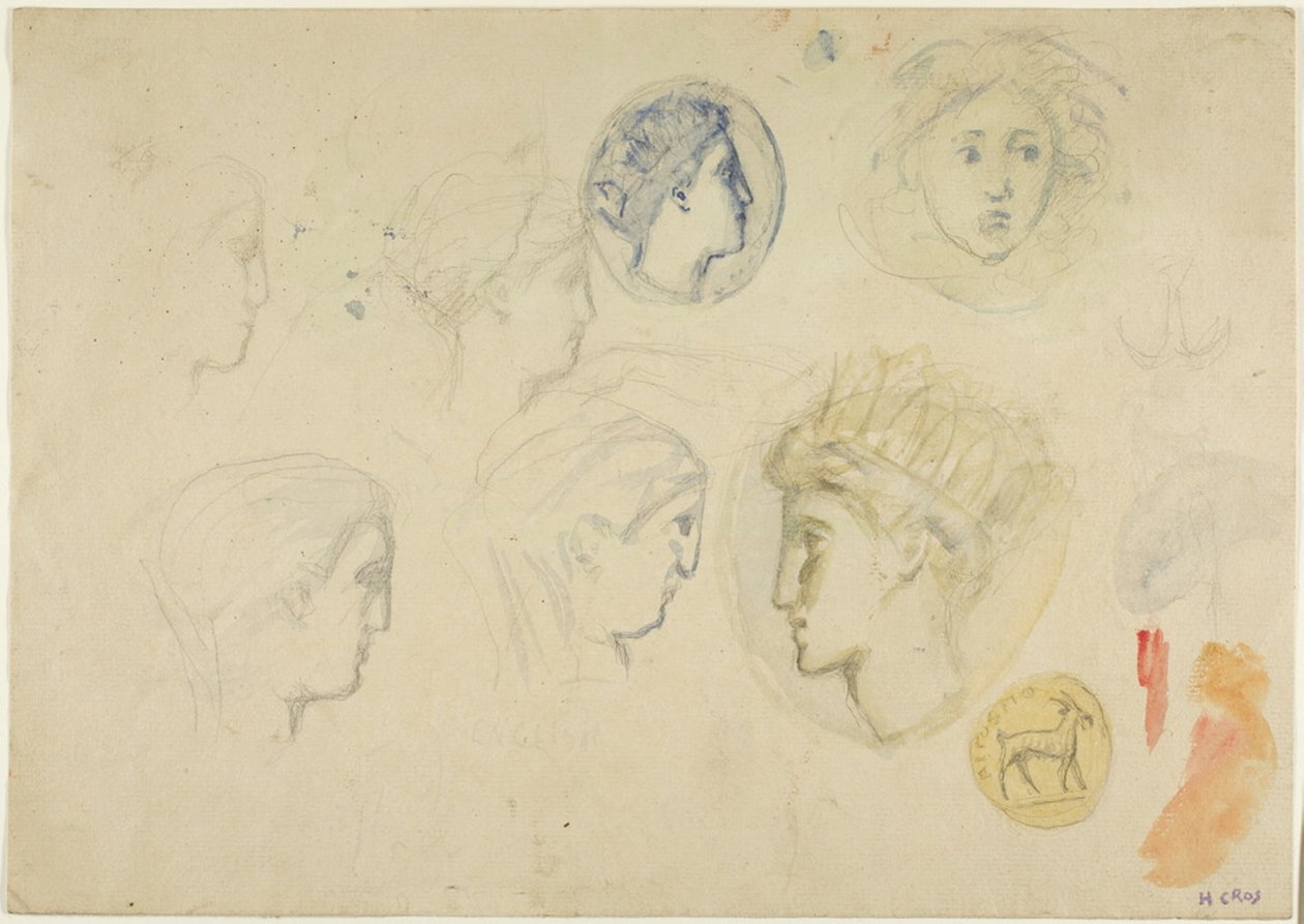 Esboços: Cabeças de Perfil, Moedas ou Medalhas (reto); Árvores (verso) de Henri Cros