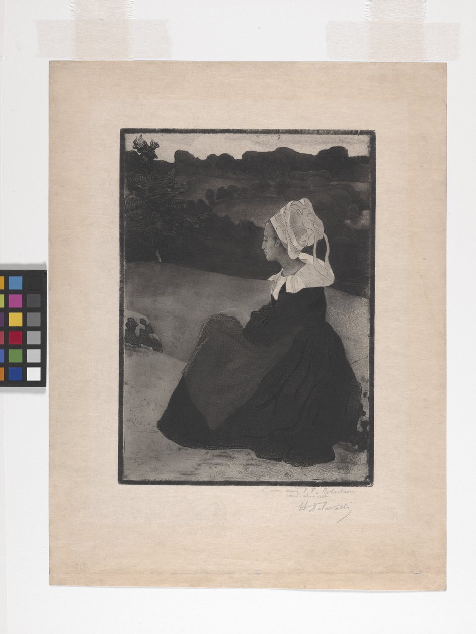 Bretonne Assise (Mulher Bretã Sentada) (gravura, gravura em terra macia e aquatint) de Henri Delavallee