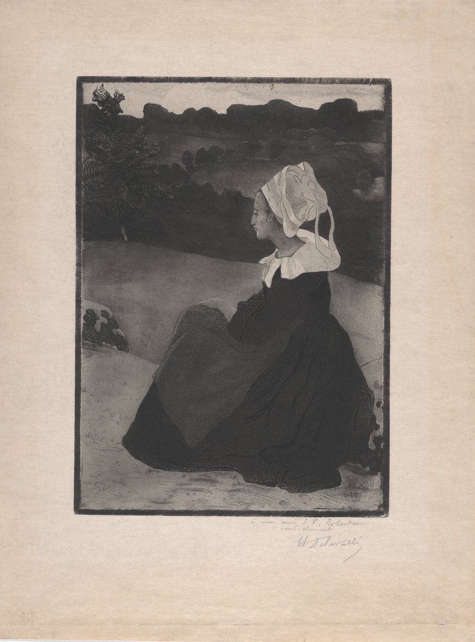 Bretonne assise (Seated Breton Woman) c.1893 (gravura de terra macia & aquatint) de Henri Delavallee