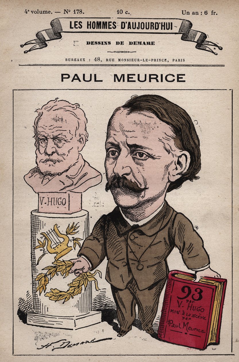 Desenho animado de François Paul Meurice (1818-1905) dramaturgo inglês e editor do Evenement, fundado por Victor Hugo, de quem foi o executor literário, e editou as suas obras (1880-1885) - de 