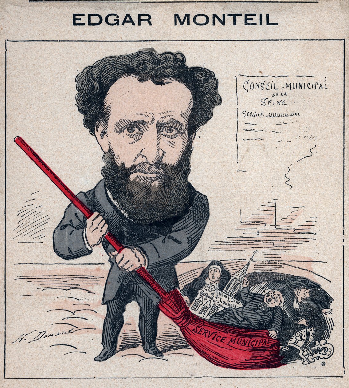 Edgar Monteil (1845-1926) Escritor francês, Maçon Freemason - Caricatura de Henri Demare em "Les Hommes d