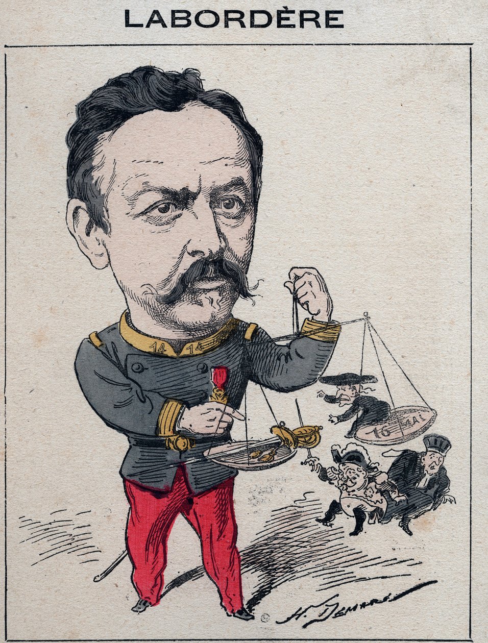 Jean Marie Arthur Labordere, militar francês, político, senador do Sena - Cartoon de Henri Demare em "Les Hommes d