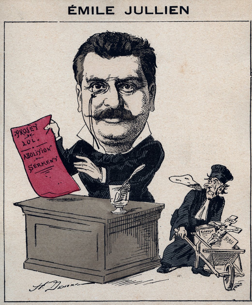 Retrato de Philippe Emile Jullien (1845-1912), político francês - Cartoon de Henri Demare em "Les Hommes d