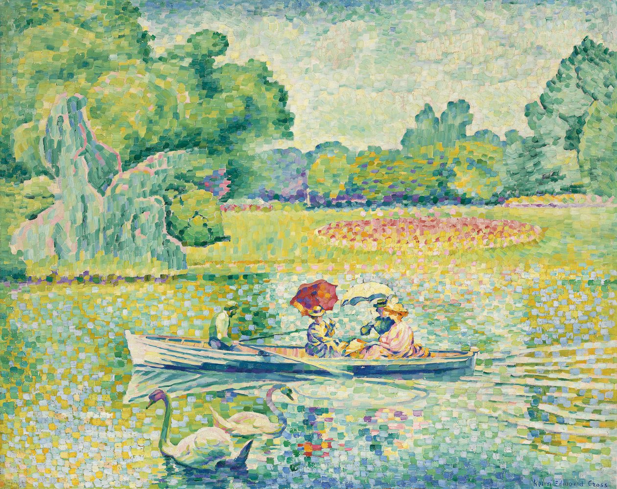 Passeio de barco no Bois de Boulogne; Passeio de barco no Bois de Boulogne, c.1899-1900 de Henri Edmond Cross