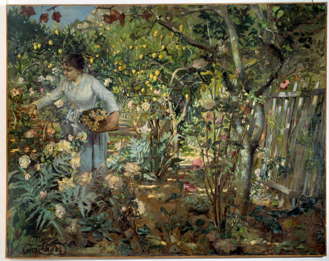 Jardim das rosas no Mónaco Pintura por Cruz Henri Delacroix Dit Cross (Henri Edmond Cross) (1856-1910) de Henri Edmond Cross