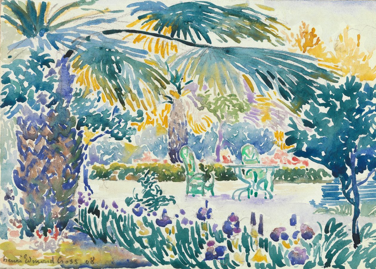 Jardim do Pintor em Saint Clair, 1908 (wc sobre grafite) de Henri Edmond Cross