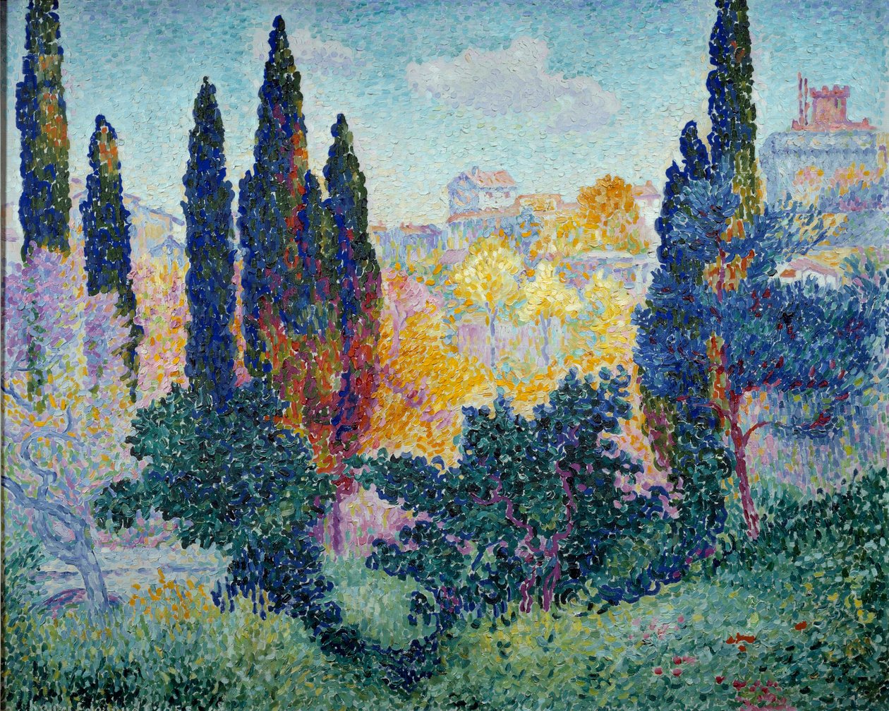 Les cypres à Cagnes Pintura de Henri Cross Delacroix (Henri Edmond Cross) (1856-1910) 1908 Sol. 0,81x1 m Paris, musee d