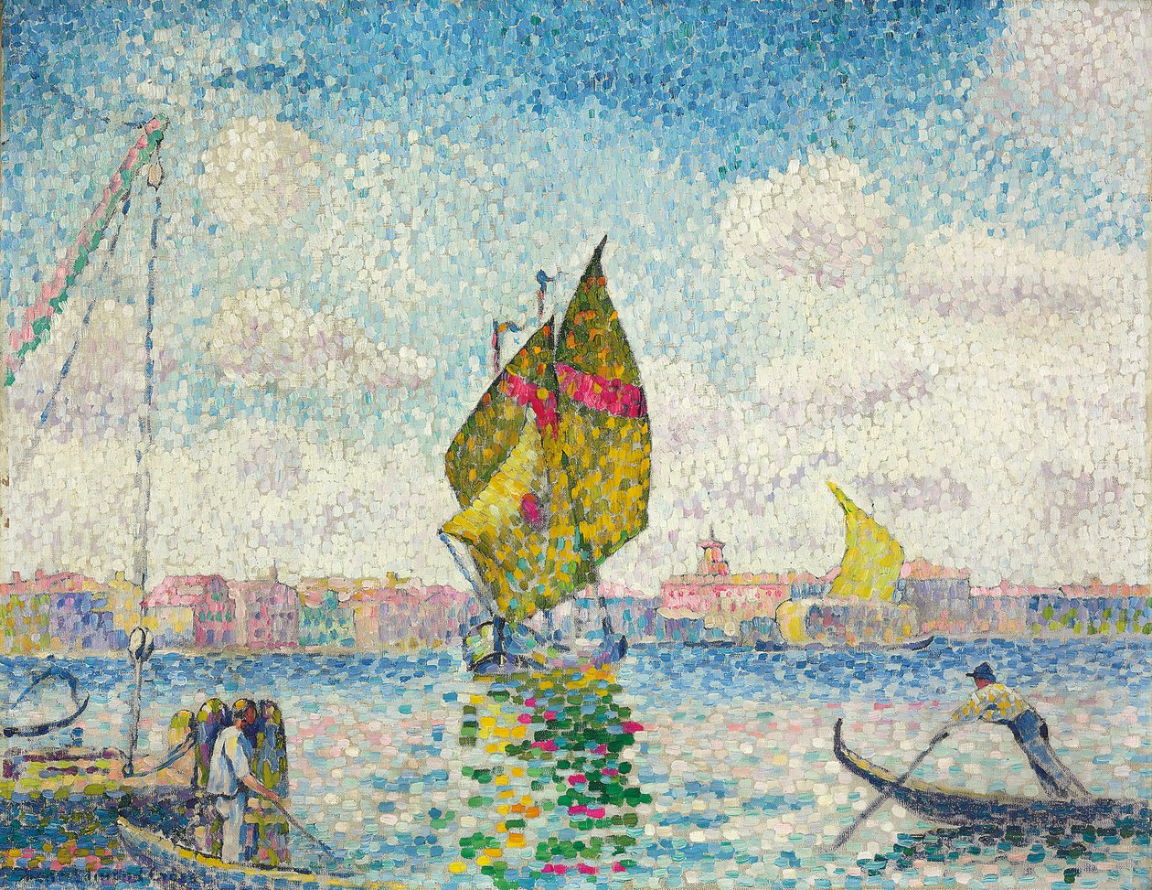 Veleiros em Giudecca ou Veneza, Marinha; Barcos à vela no Giudecca ou Veneza, Marinha, 1903-1905 de Henri Edmond Cross