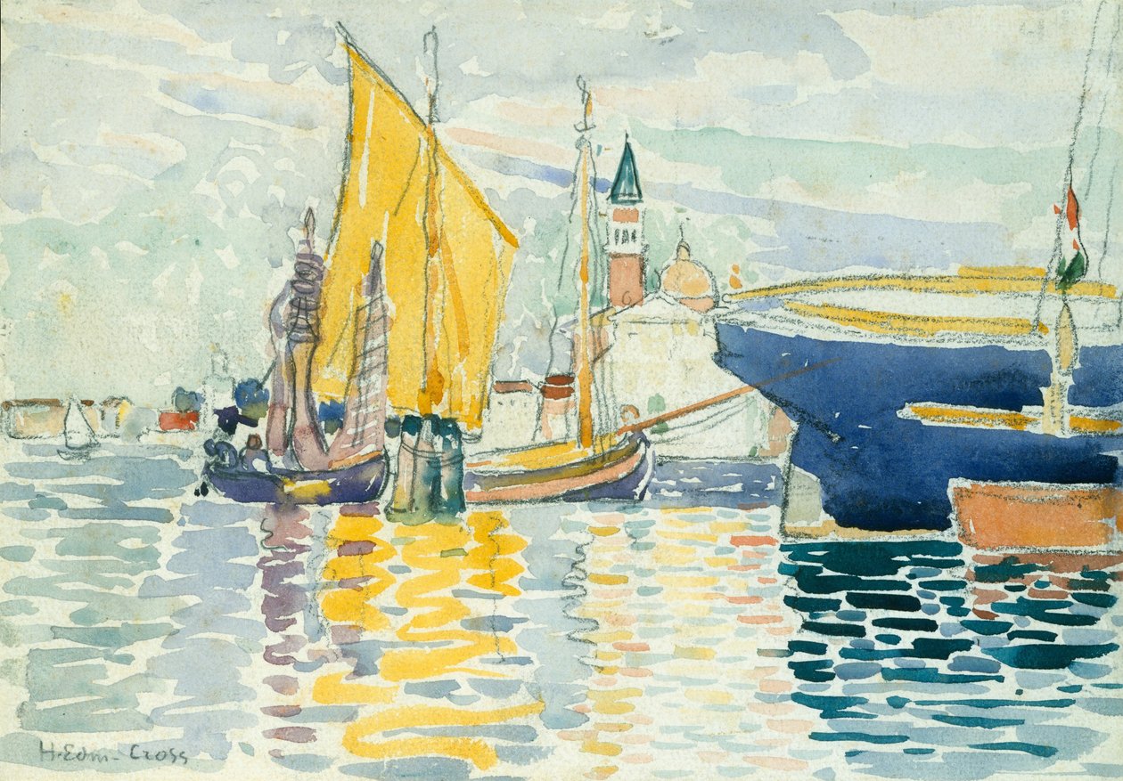 Veneza-The Giudecca, 1903 (wc, grafite e carvão em pesado, white wove paper) de Henri Edmond Cross