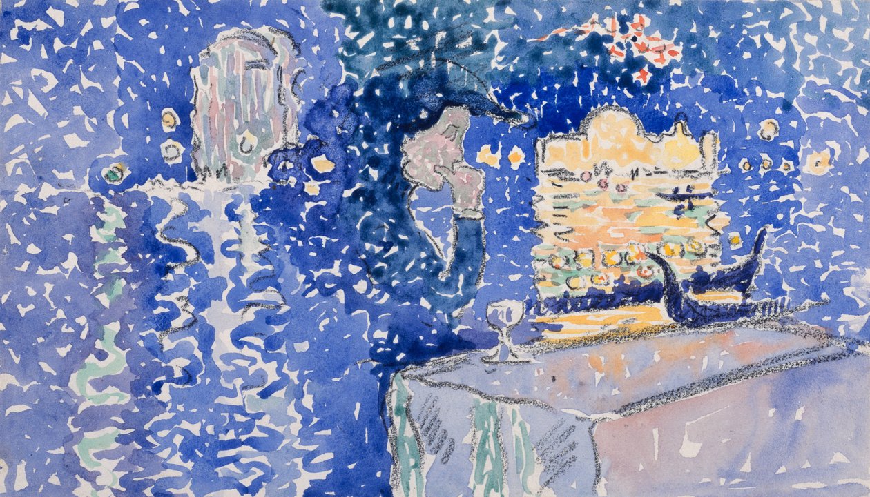 Veneza: Noite do Festival do Redentor, 1903 (wc sobre lápis em papel branco) de Henri Edmond Cross