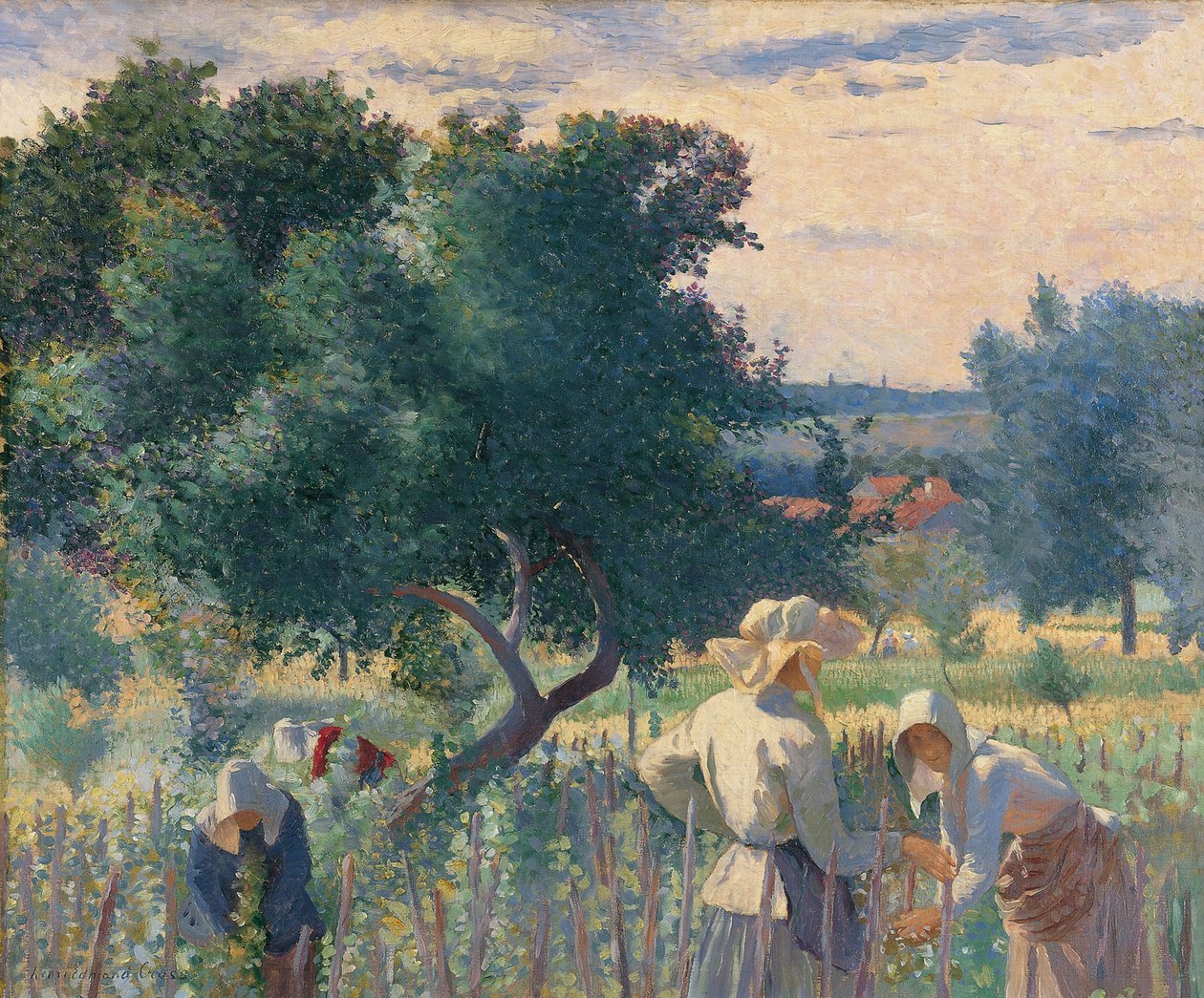 Mulheres amarrando as videiras de Henri Edmond Cross