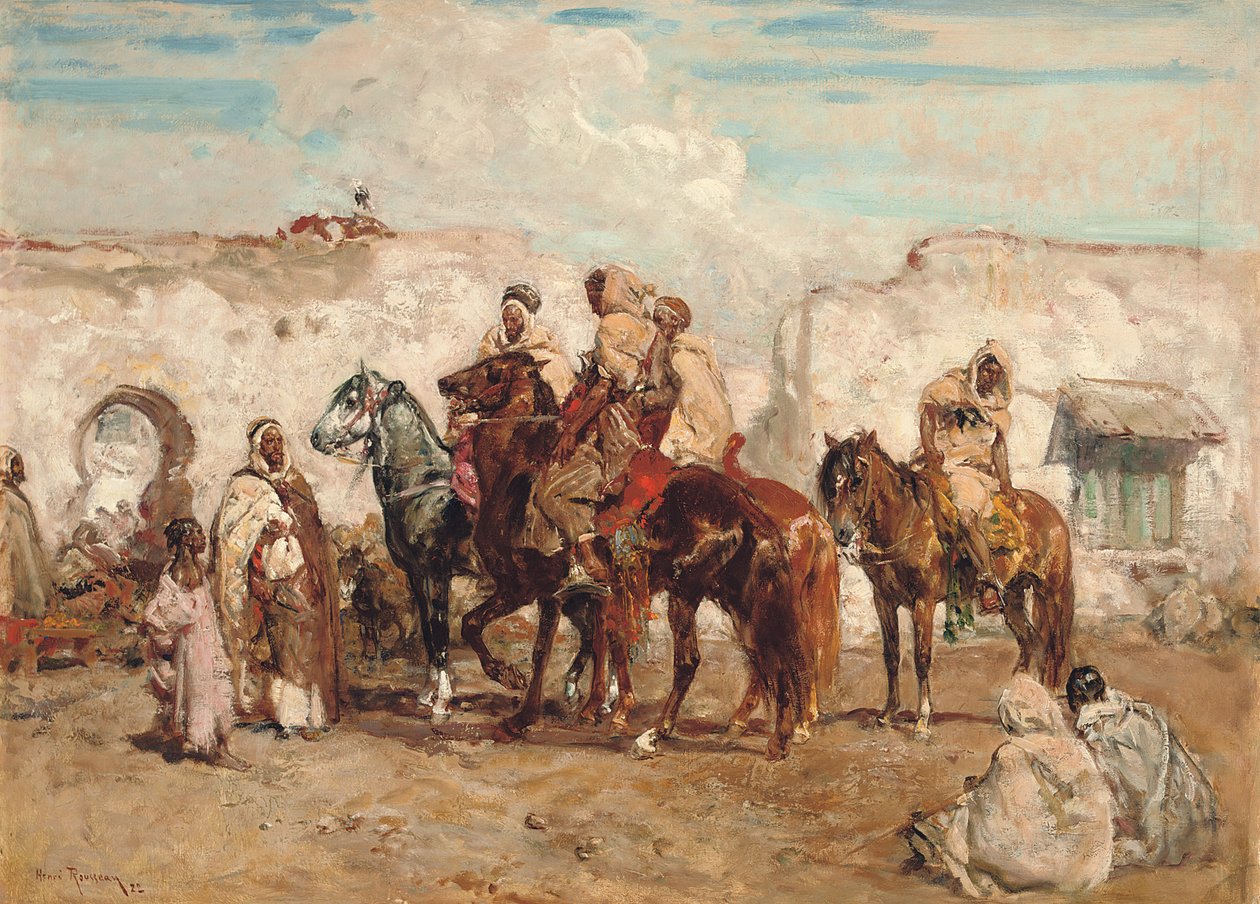 Inteligência: Arab Village Street; Informações: rua da vila árabe de Henri Emilien Rousseau