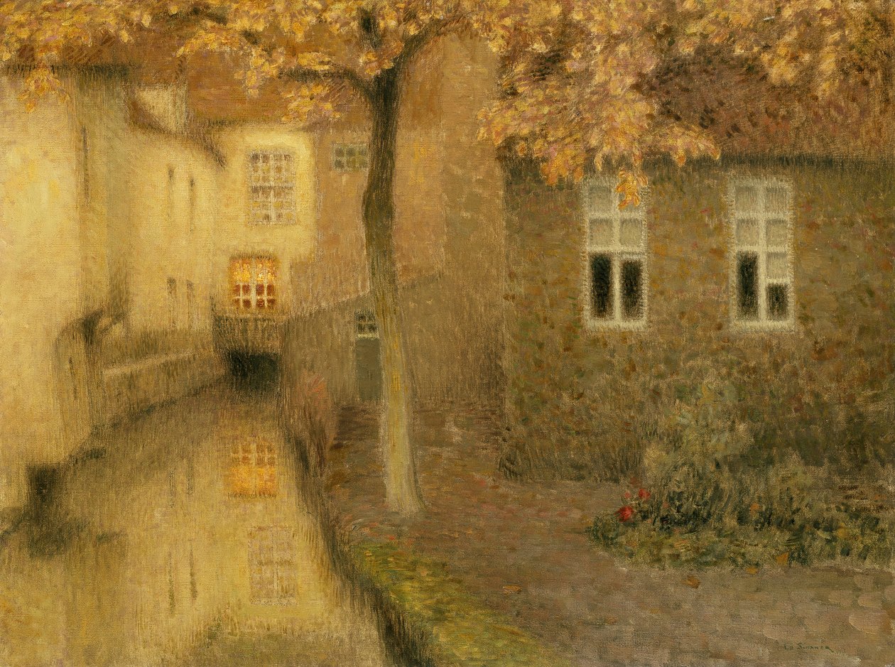 Um canal em bruges ao entardecer, c. 1898 de Henri Eugene Augustin Le Sidaner