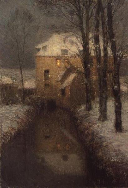 Uma Casa no Inverno (óleo sobre tela) de Henri Eugene Augustin Le Sidaner