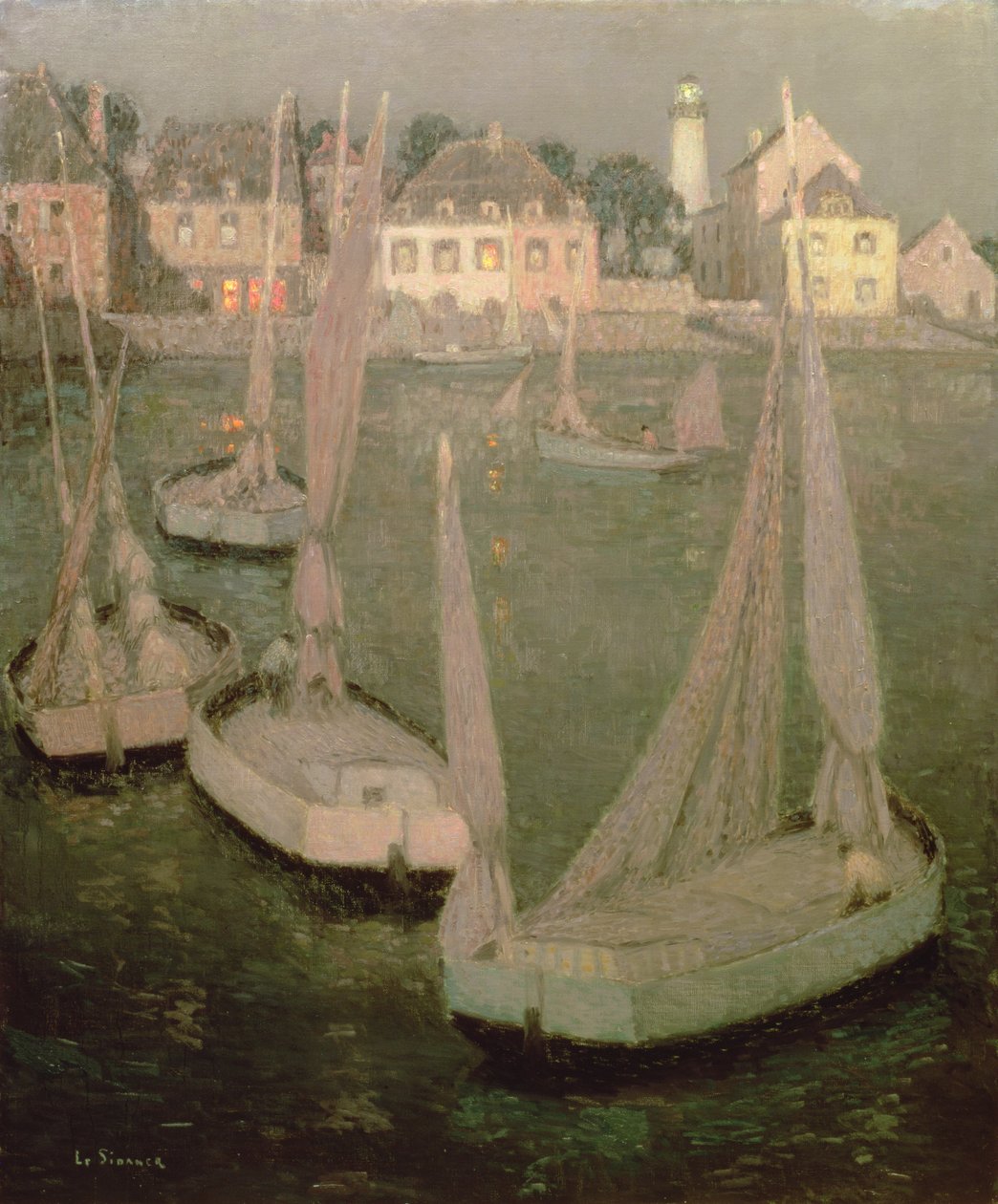 Brittany Port by Moonlight de Henri Eugene Augustin Le Sidaner